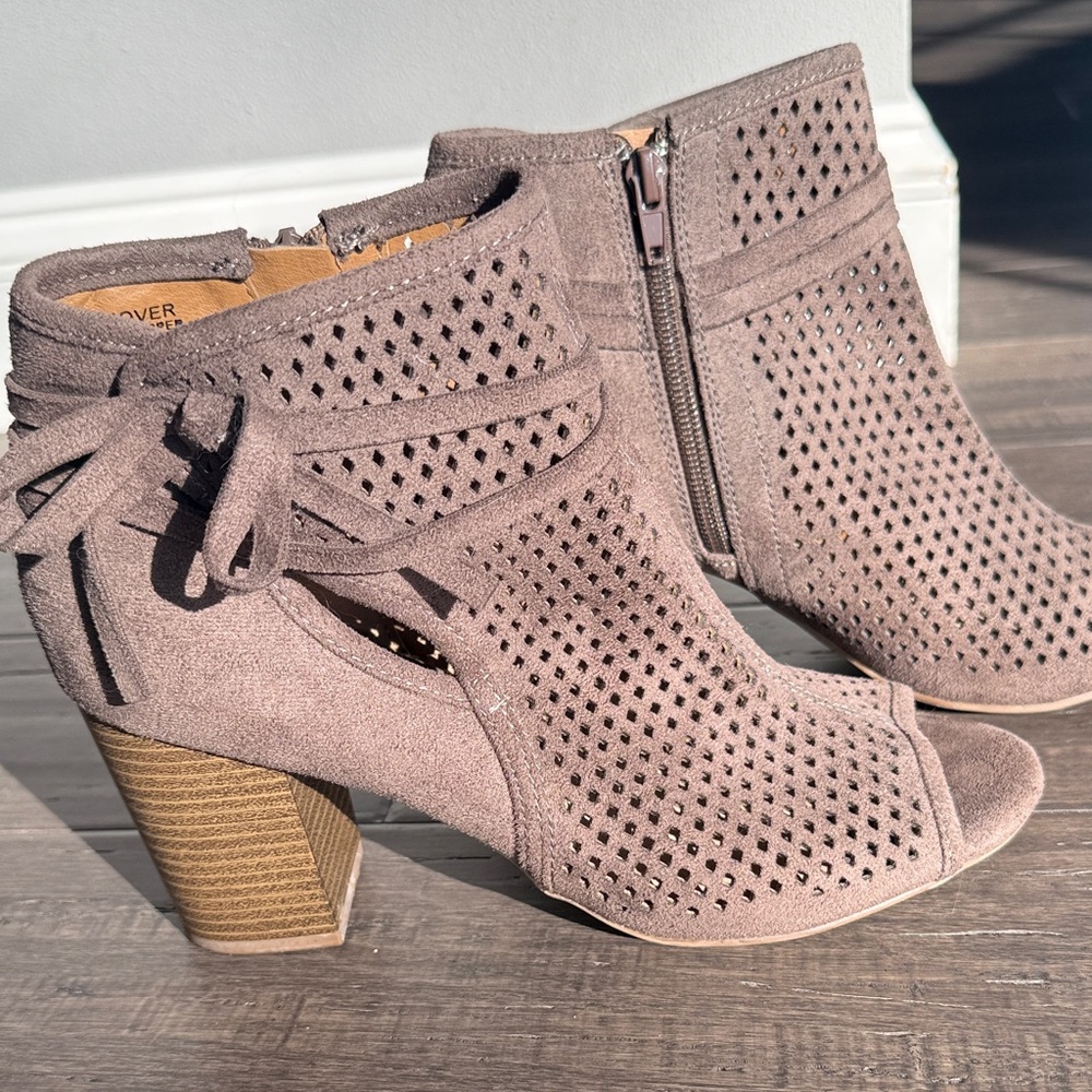 Perforated Taupe Heeled Ankle Boots